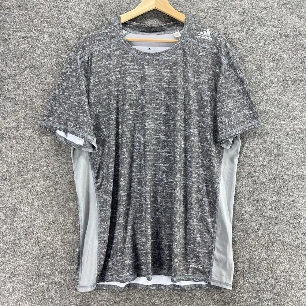 Adidas Activewear T-Shirt Men XL Gray Fitted Techfit Crew Neck Short Sleeve
